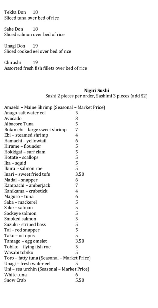 Aki Japanese Sushi Restaurant Brunswick Maine Menu pg4 Bath